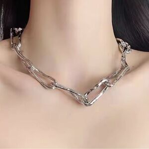 Brut Twisted Molten Silver Link Necklace Hammered Alexis Bittar STYLE M29